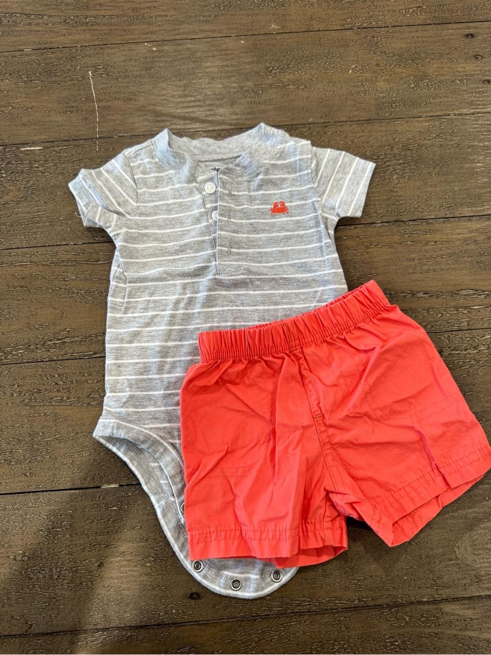 Carter's Gray Striped Bodysuit with Coral Shorts
